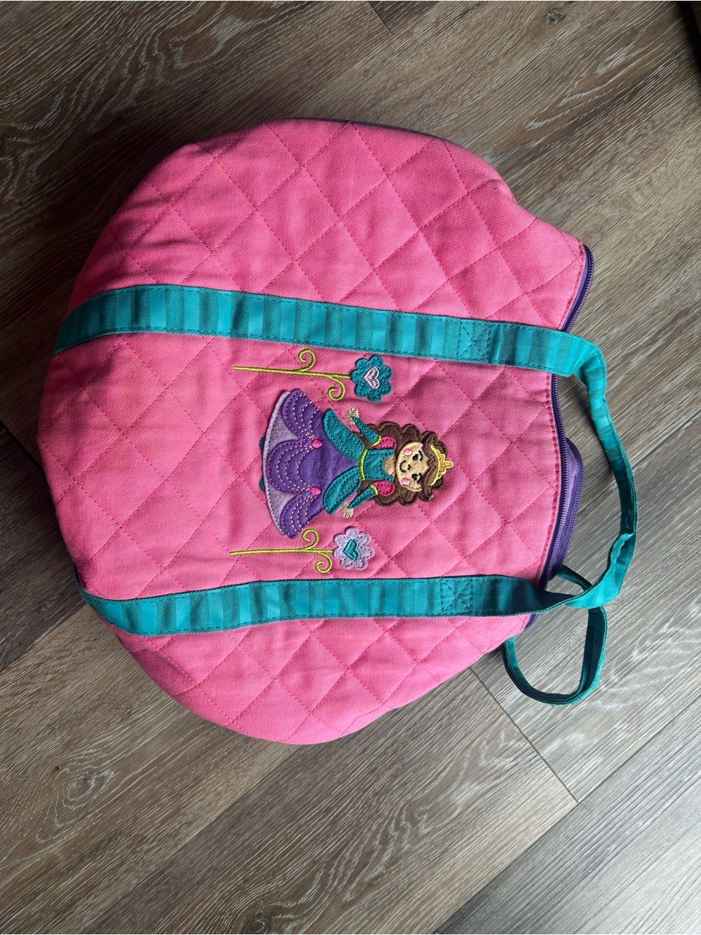 Stephen Joseph Girls Pink Quilted Princess Tote with Teal Straps